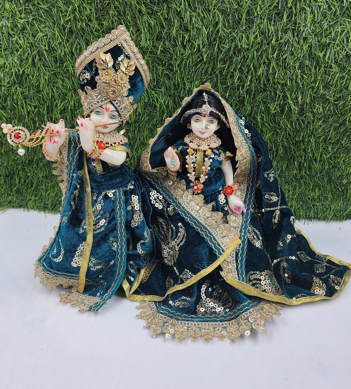 Teal Blue shanel dress for Radha Krishna