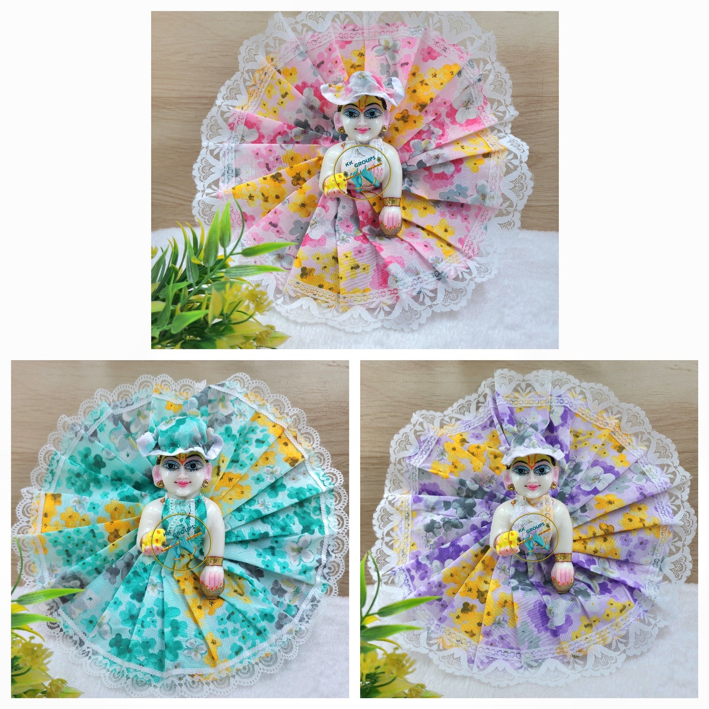 Summer special premium Flower prints cotton dress with chiken lace (pack of 3) Random colours and prints