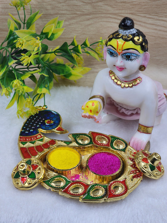 Peacock🦚 style Holi plate for laddu gopal ji.  [ without colours ]