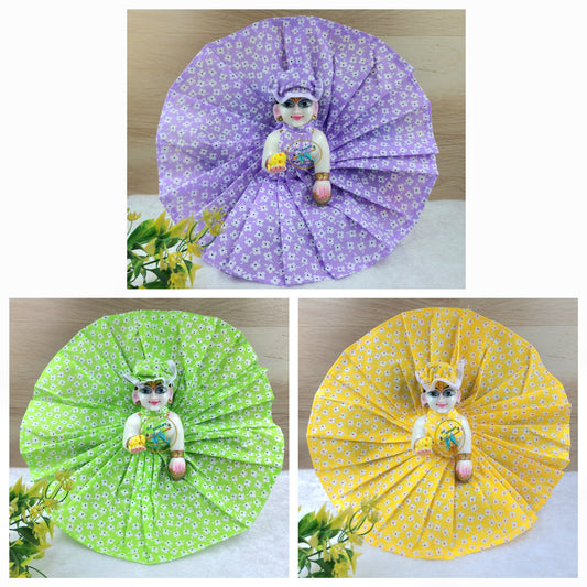 Summer Special Flower frints cotton dress pack of 3 random colours. Size [ 0-6 ].