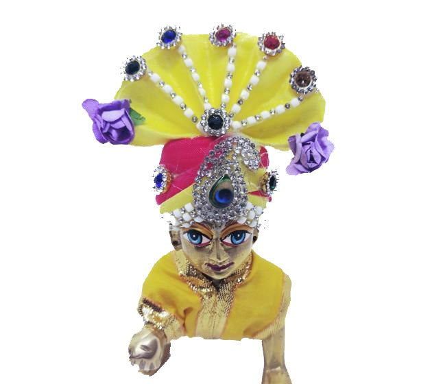 beautiful yellow heavy stone pagdi for laddu gopal