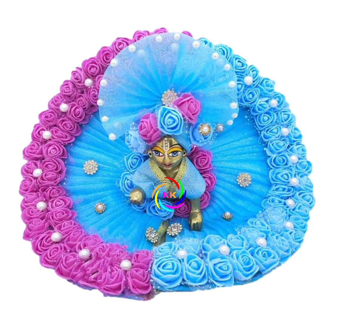 beautifull skyblue heavy flower  dress with pagdi for laddu gopal ji